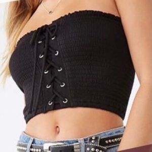 black lace up tube top from forever 21
